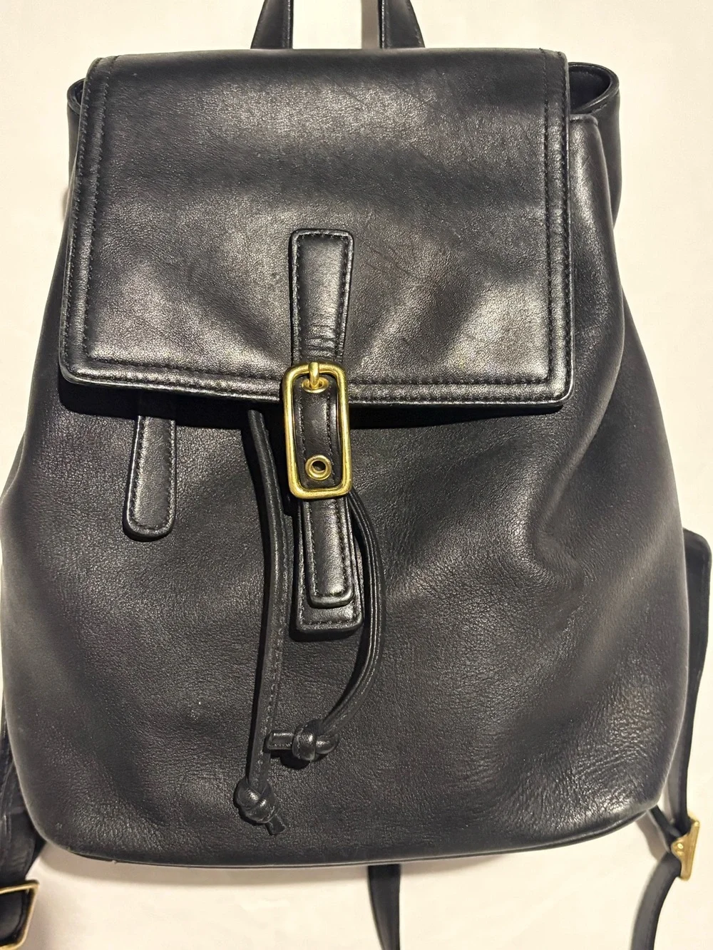 Y2K Coach Black Leather Backpack Drawstring Brass Hardware